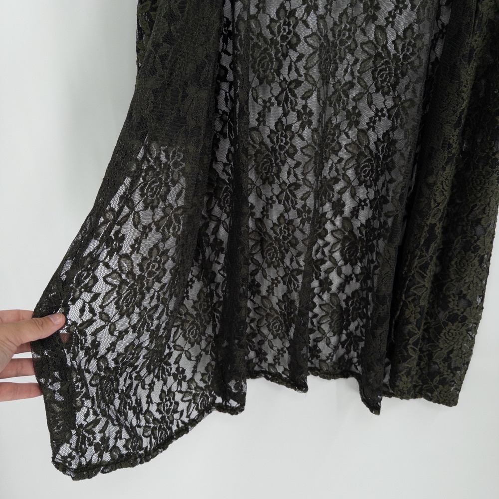 Vintage Green Lace Cardigan Women 3X Boho Witchy Earthy 90s Y2K Flowy Romantic - Picture 6 of 7